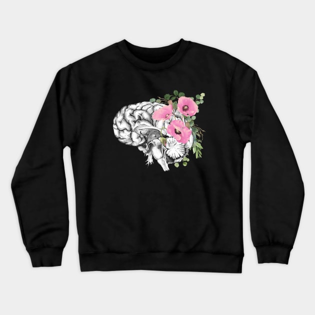 Brain Floral pink flowers, Mental Health awareness Crewneck Sweatshirt by Collagedream